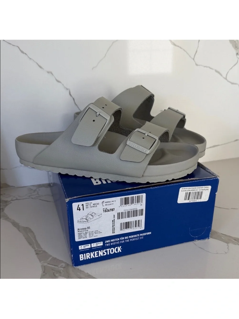 Birkenstock Arizona Exquisite Leather Sandals in Mineral Gray size 41 NEW